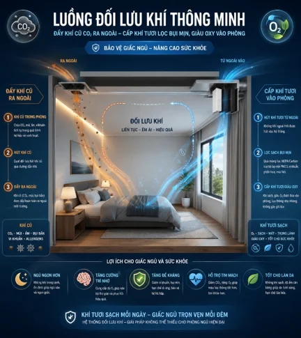 Sơ đồ hệ thống cấp gió tươi ERV mang lại giấc ngủ sâu cho khách lưu trú