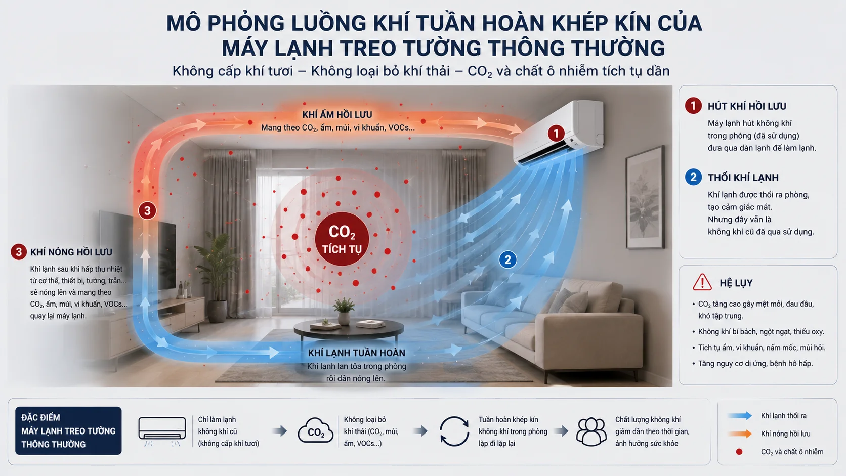 Cơ chế tuần hoàn kín gây thiếu oxy trong phòng máy lạnh