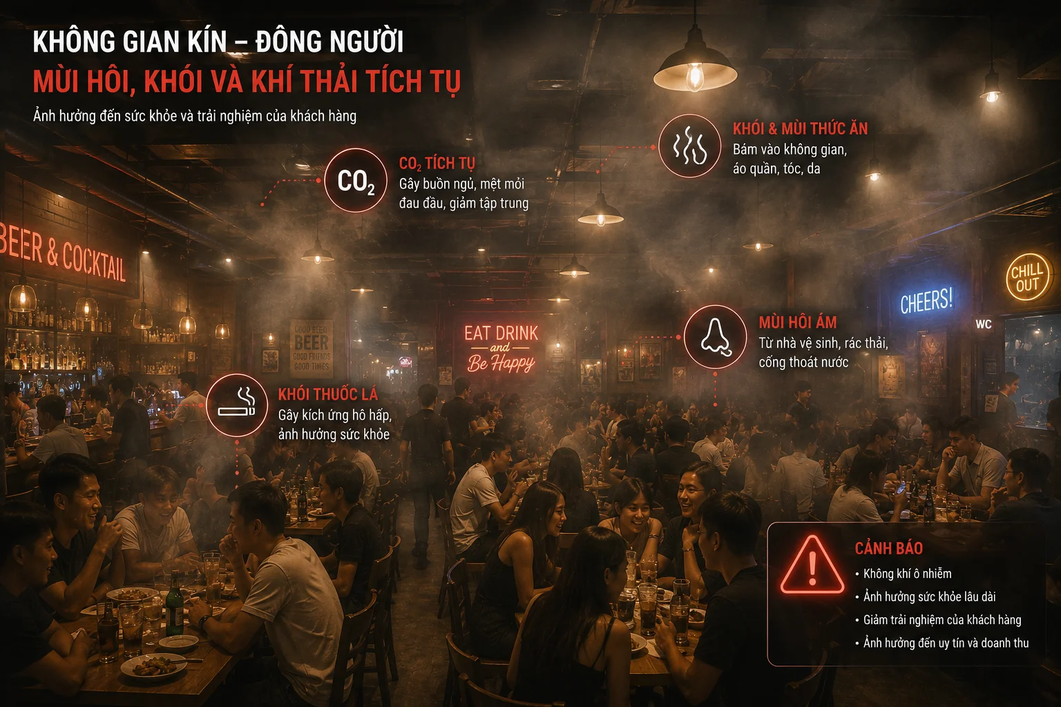 Ma trận mùi thức ăn khói thuốc và không khí tù đọng phá hủy trải nghiệm khách hàng