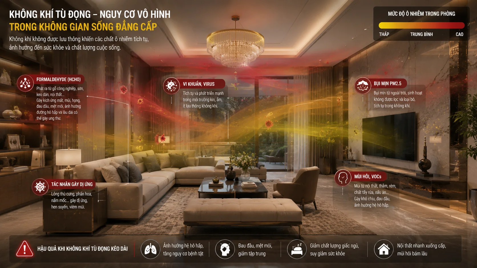 Tác hại của việc đóng kín cửa gây tích tụ khí độc Formaldehyde từ nội thất mới